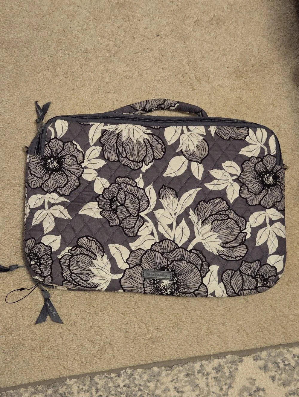 Vera Bradley Gray Floral Quilted Laptop Case with Handle